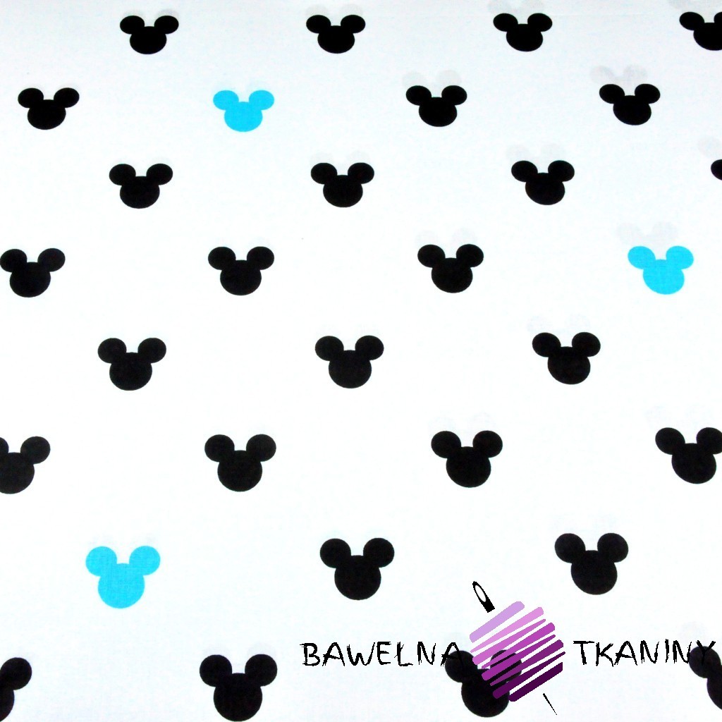 Cotton black & turquoise mickey mouse on white background