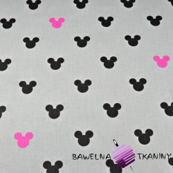 Cotton black & amaranth mickey mouse on gray background
