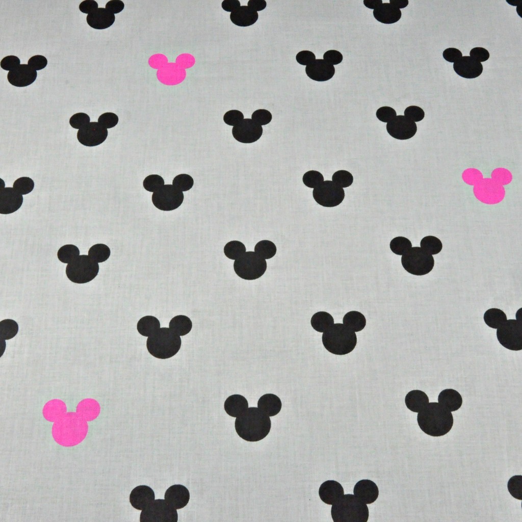 Cotton black & amaranth mickey mouse on gray background