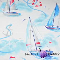 Cotton blue sailboat on white background