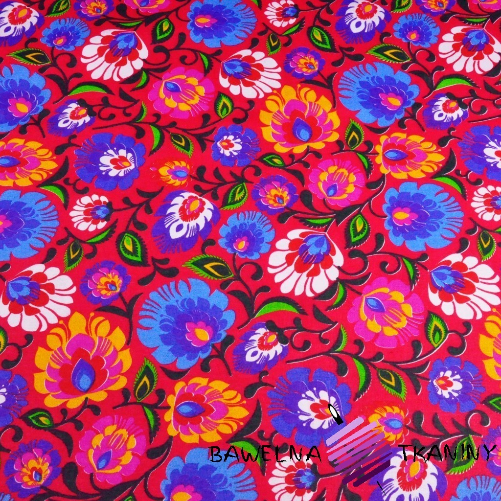 Cotton folk pattern on amaranth background