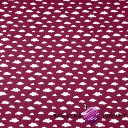 Cotton MINI white clouds on burgundy background