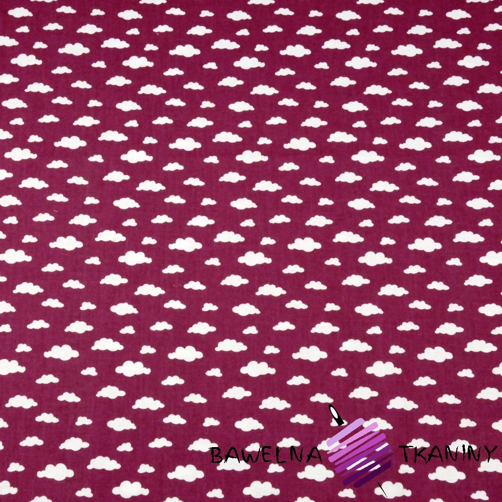 Cotton MINI white clouds on burgundy background
