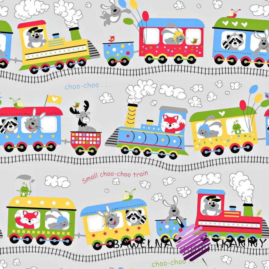 Cotton colorful choo-choo on gray background