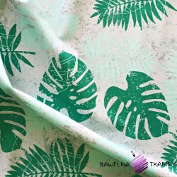 waterproof fabric green leaves of monstera on a white background