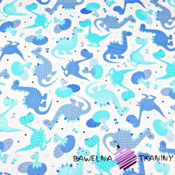 Cotton Blue patterned dinosaurs on a white background