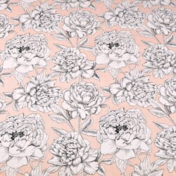 Cotton black & white flowers on salmon background