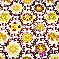 Bawełna wzór kwiatowy indyjski brązowy