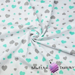 Cotton mint & gray hearts on white background