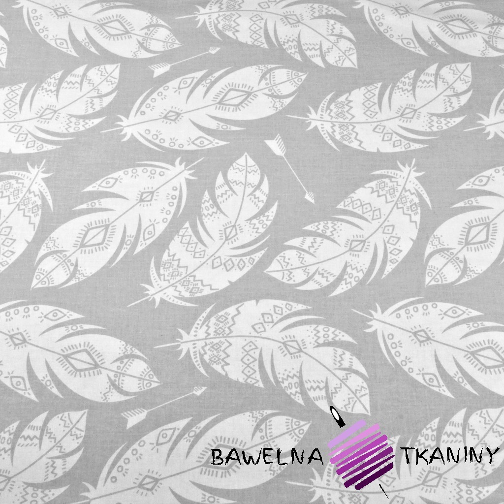 Cotton aztec white feathers on a gray background