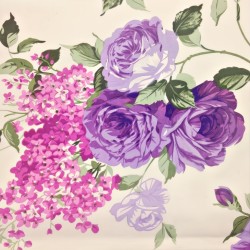 Cotton purple roses on ecru...