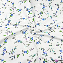 Bawełna kwiaty goździki niebieskie na białym tle - 220cm