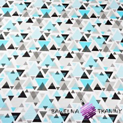Bawełna trójkąty w kropki turkusowo szare na białym tle