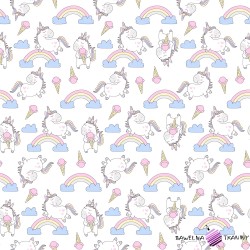 Cotton unicorns with ice creams on white background