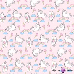 Cotton unicorns with ice creams on pink background