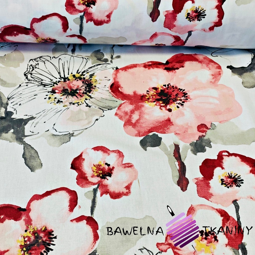 Tkanina Zasłonowa drukowana w kwiaty maki malowane