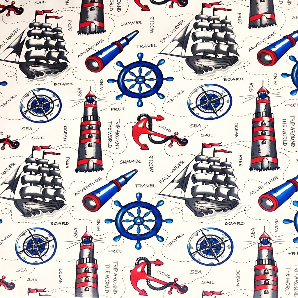 Cotton blue sailor patterns on a white background