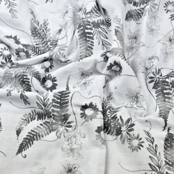 Muslin cotton gray fern leaves on a white background