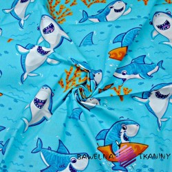 Bawełna rekiny na niebieskim tle