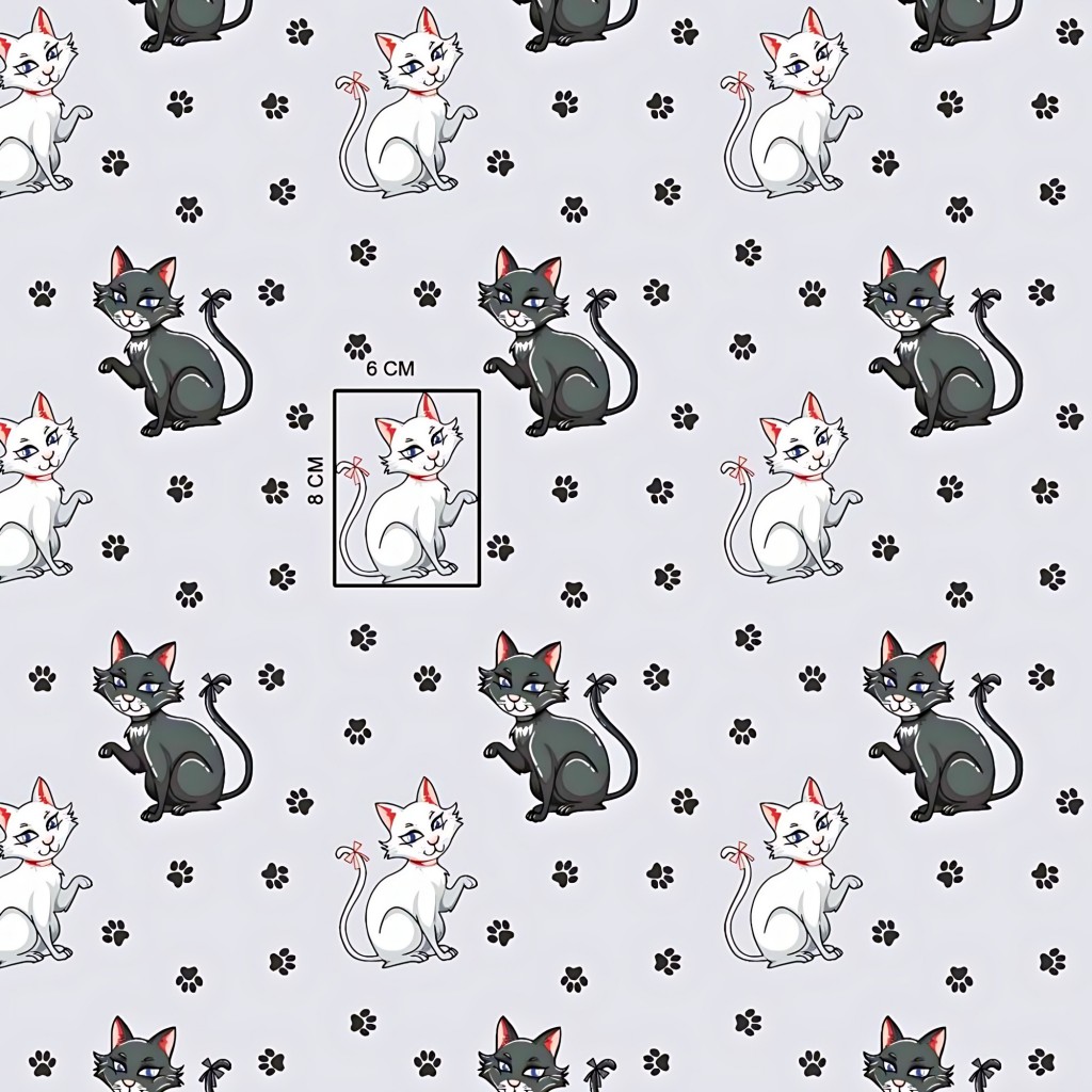 Bawełna kotki z łapkami na jasno szarym tle