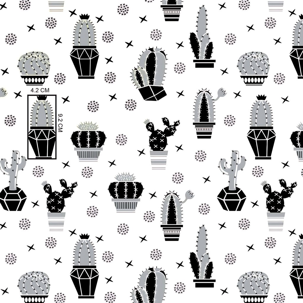 Cotton gray-black cactuses on a white background