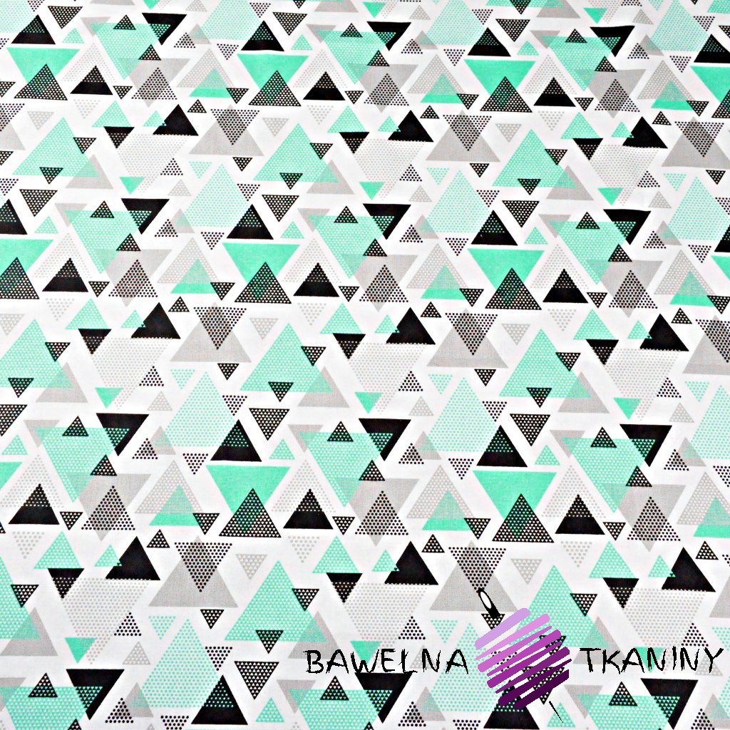 Cotton triangles in mint-gray dots on white background
