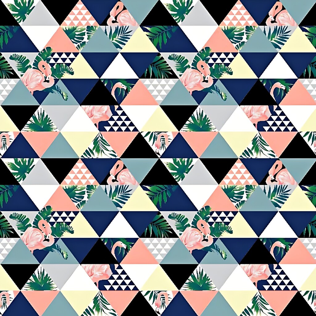 Cotton flamingos in triangles, pink-gray blue