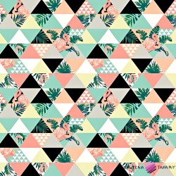 Cotton flamingos in triangles, pink-yellow mint
