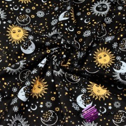 Cotton sun and moons on a black background