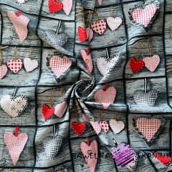 Cotton checkered Hearts red on a grey background