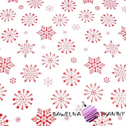 Bawełna wzór świąteczny śnieżynki duże czerwone na białym tle