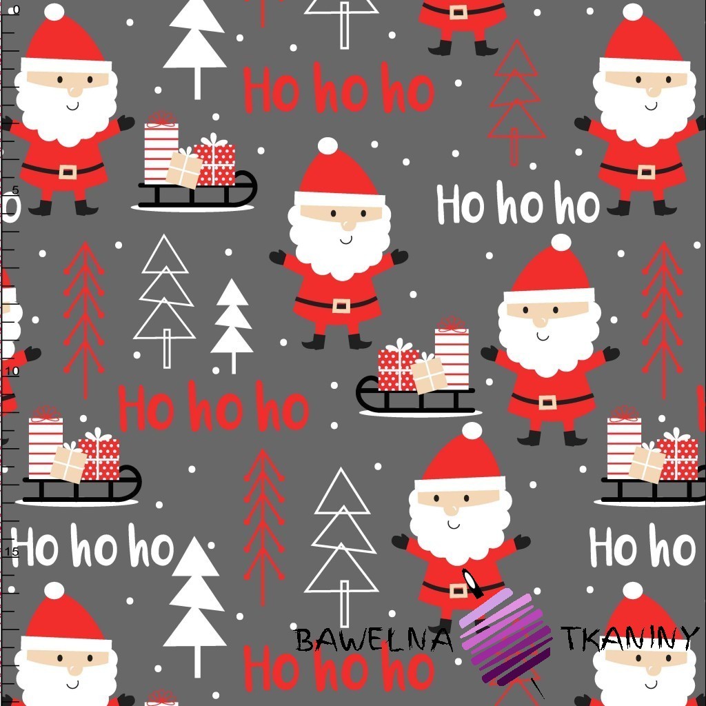 Cotton Christmas pattern Santas on dark gray background