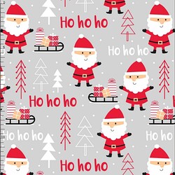 Cotton Christmas pattern Santas on light gray background