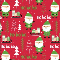 Cotton Christmas pattern Santas on red background