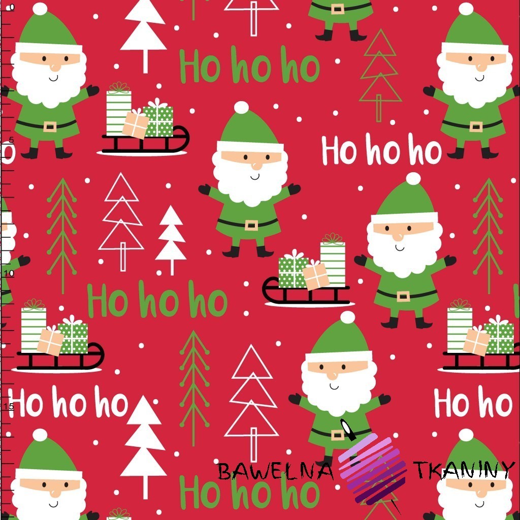 Cotton Christmas pattern Santas on red background