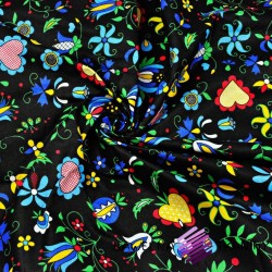 Cotton blue folk pattern on black background