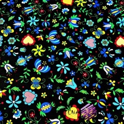 Cotton blue folk pattern on black background