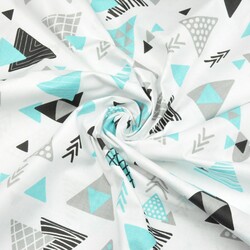 Cotton gray & turquoise patterned triangles on a white background