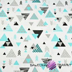 Cotton gray & turquoise patterned triangles on a white background