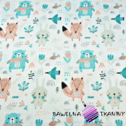 Flannel orange mint animals on meadow on a white background