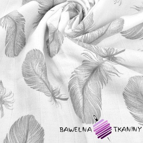 Muslin cloth gray  feathers on white background