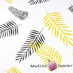 Cotton black & yellow leaves on a white background 220cm