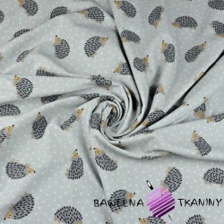 Cotton Jersey - hedgehogs on a gray background