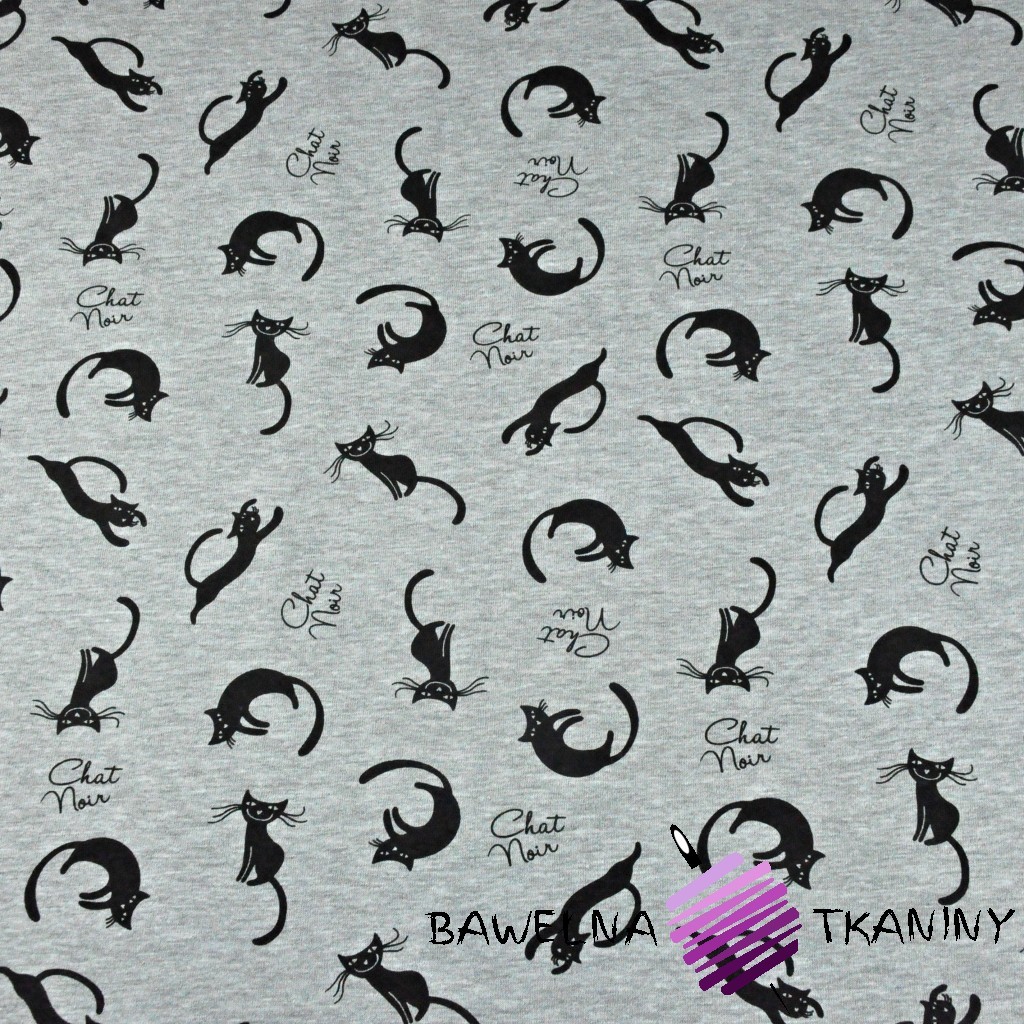 Cotton Jersey with elastane cats on gray melange