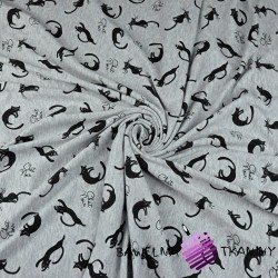 Cotton Jersey with elastane cats on gray melange