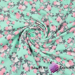 Cotton Jersey - pink roses on mint background