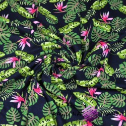 Cotton Jersey - monstera leaves on navy blue background