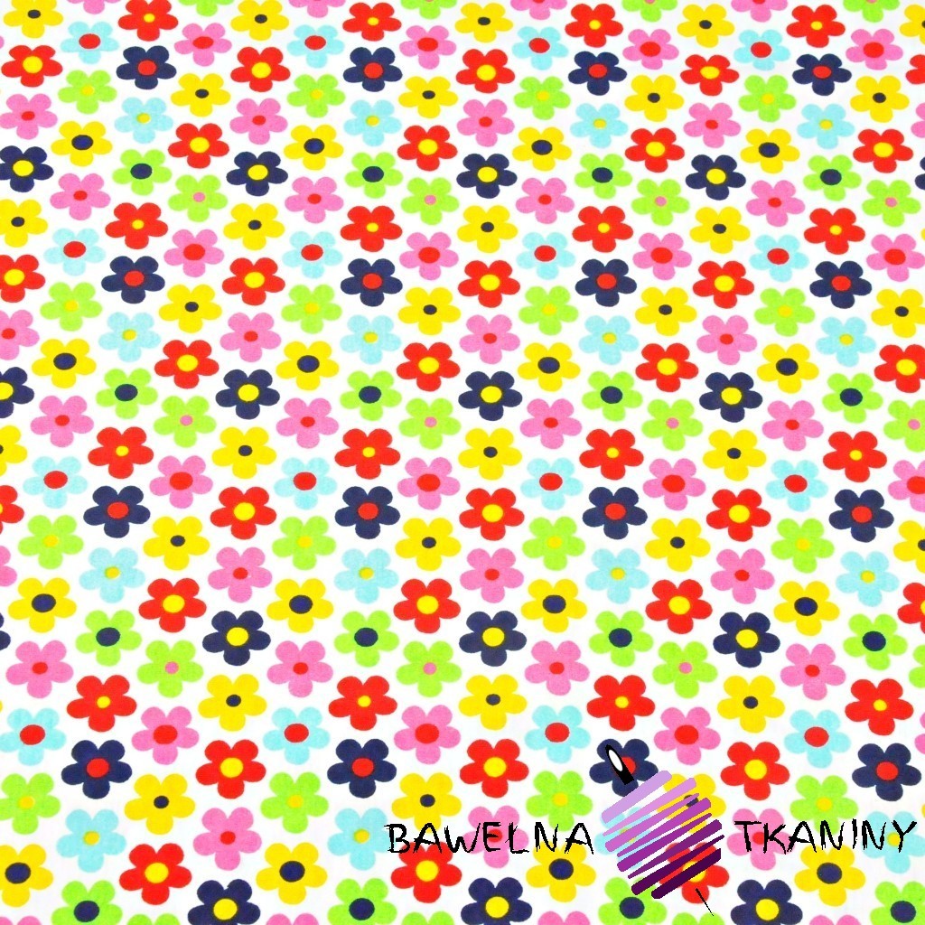 Cotton Jersey - colorful flowers on white background