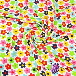 Cotton Jersey - colorful flowers on white background