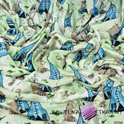 Cotton Jersey digital print - Indian raccoons on a light green background